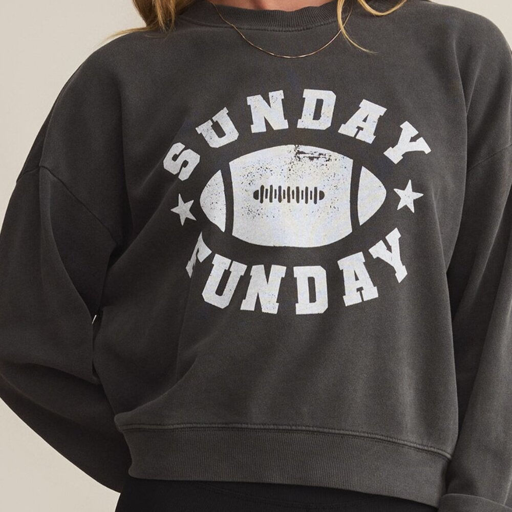 Z Supply Charcoal Sweatshirt with White 'Sunday Funday' Graphic